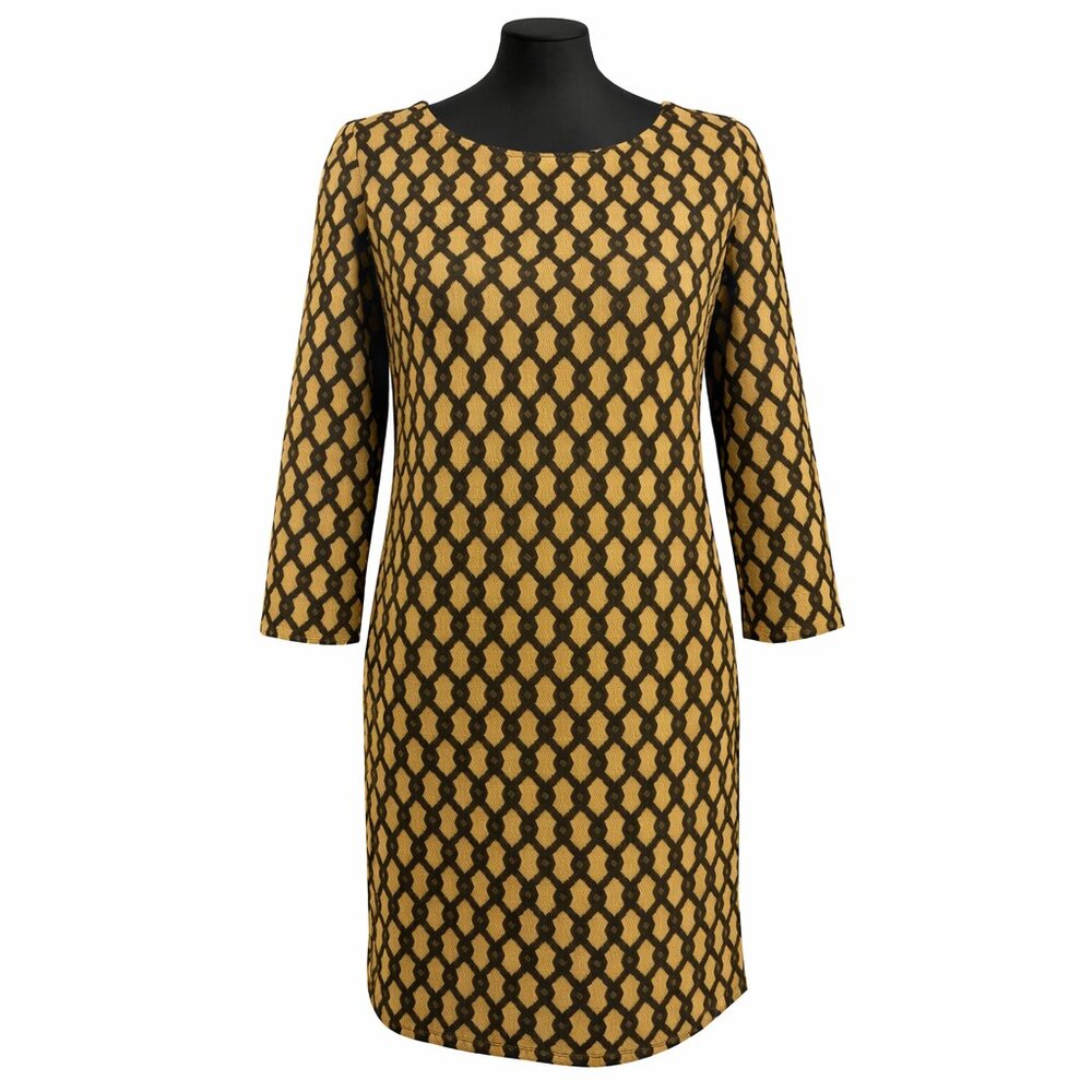 Vivienne Tam Geometric Chain Print Shift Dress - Brown & Black - Size 6